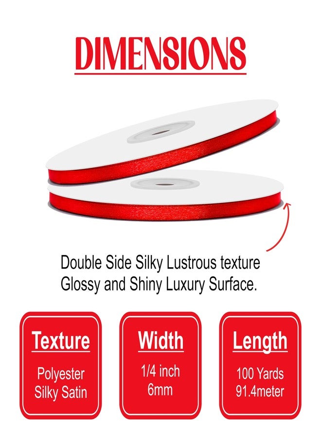 TOWNBUS تاون باص - 6 مم أحمر | 100 ياردة | شريط بوليستر ساتان مزدوج الوجه | شريط قماشي لتغليف الهدايا، وسجل القصاصات، وباقات الزهور، والأعمال الفنية والحرفية، والأعمال اليدوية - Image 2